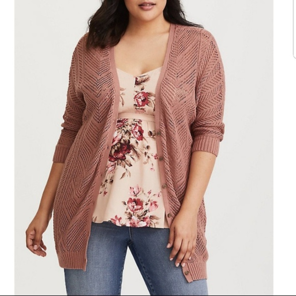 Torrid Dusty Pink Pointelle Knit Cardigan